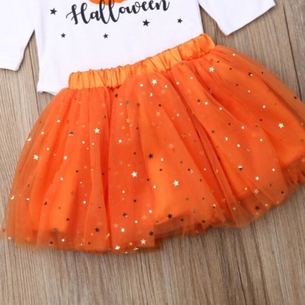 Girl girls toddler outfit onesie skirt First Halloween pumpkin orange new - Picture 5 of 5